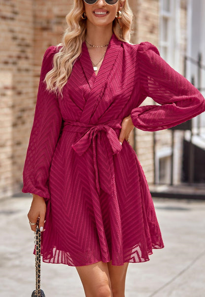 Chevron Pattern Shawl Collar Dress