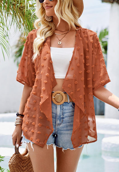 Draped Collar Swiss Dot Cover-Up