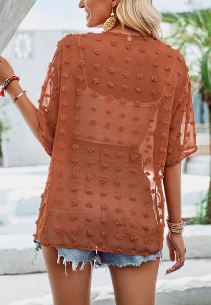 Draped Collar Swiss Dot Cover-Up