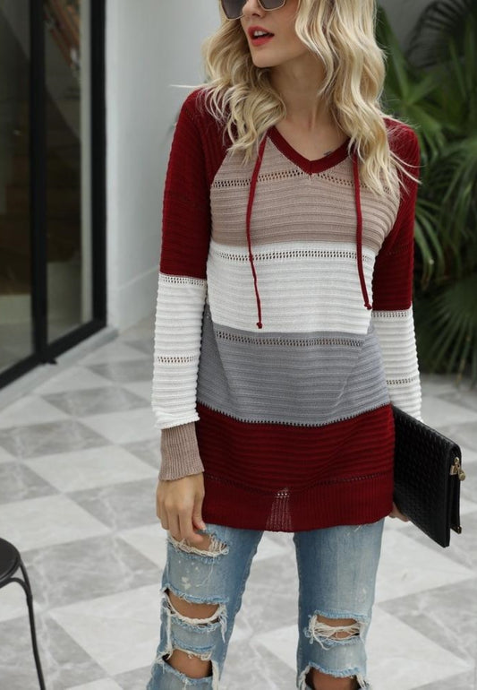 Color Block Open Knit Sweater