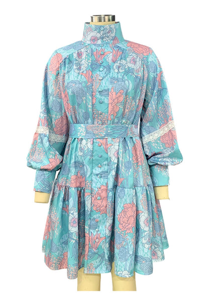 High Neck Bishop Sleeve Dress