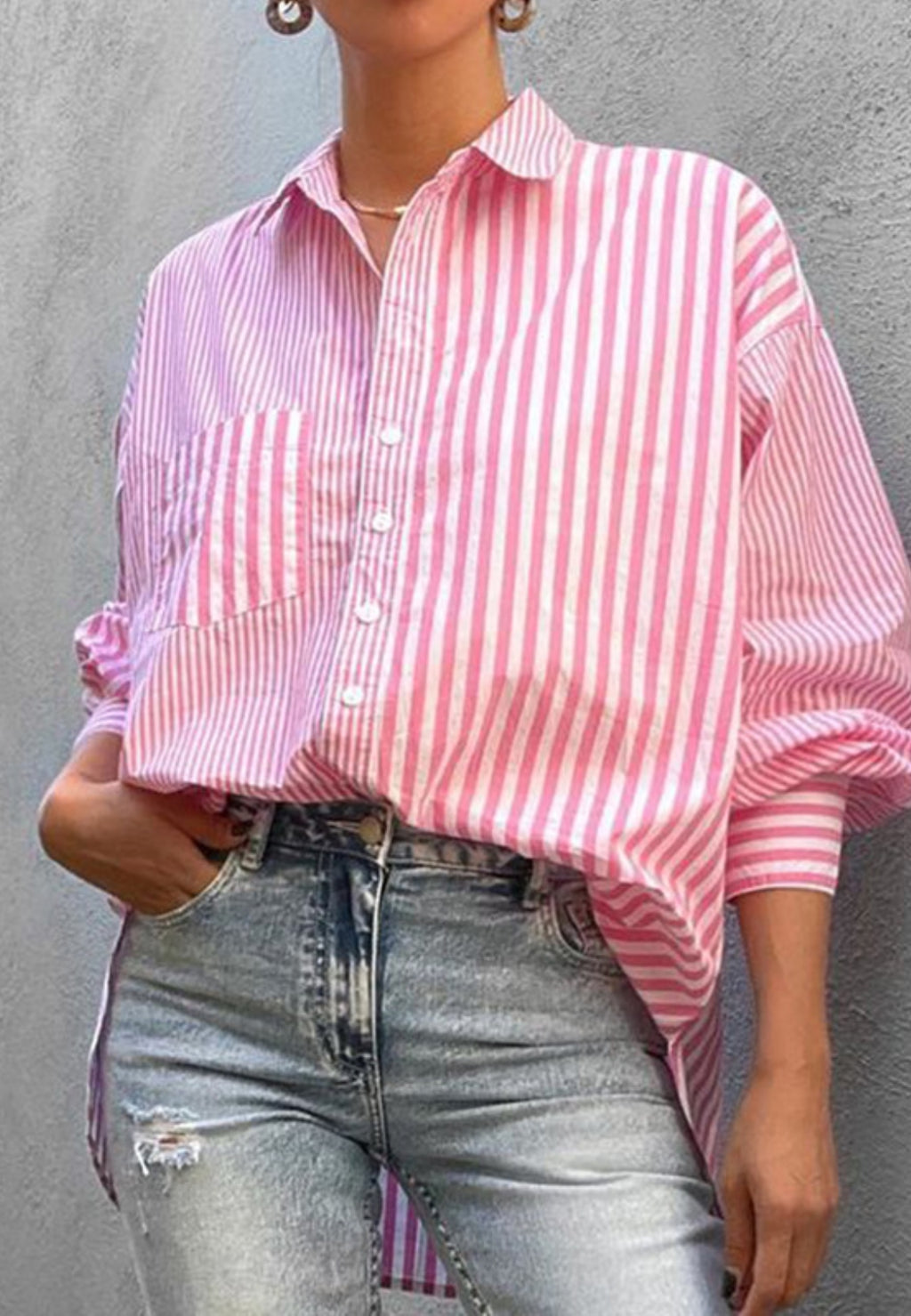 Camisa de manga tres cuartos con rayas múltiples