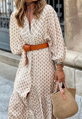 Vestido midi con mangas abullonadas y estampado geométrico