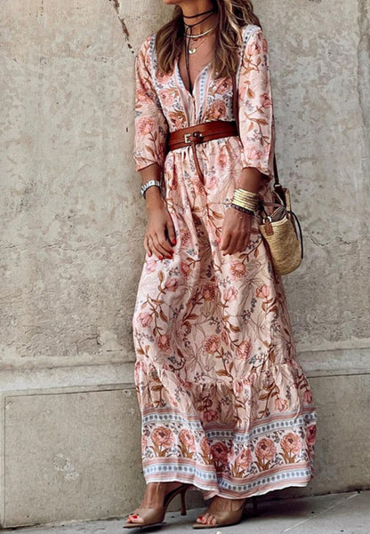 Vestido largo con estampado bohemio floral