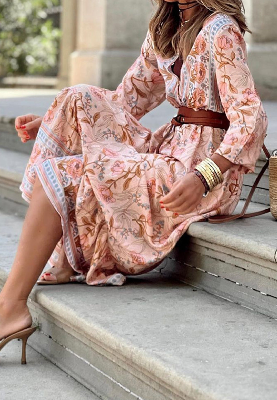 Vestido largo con estampado bohemio floral