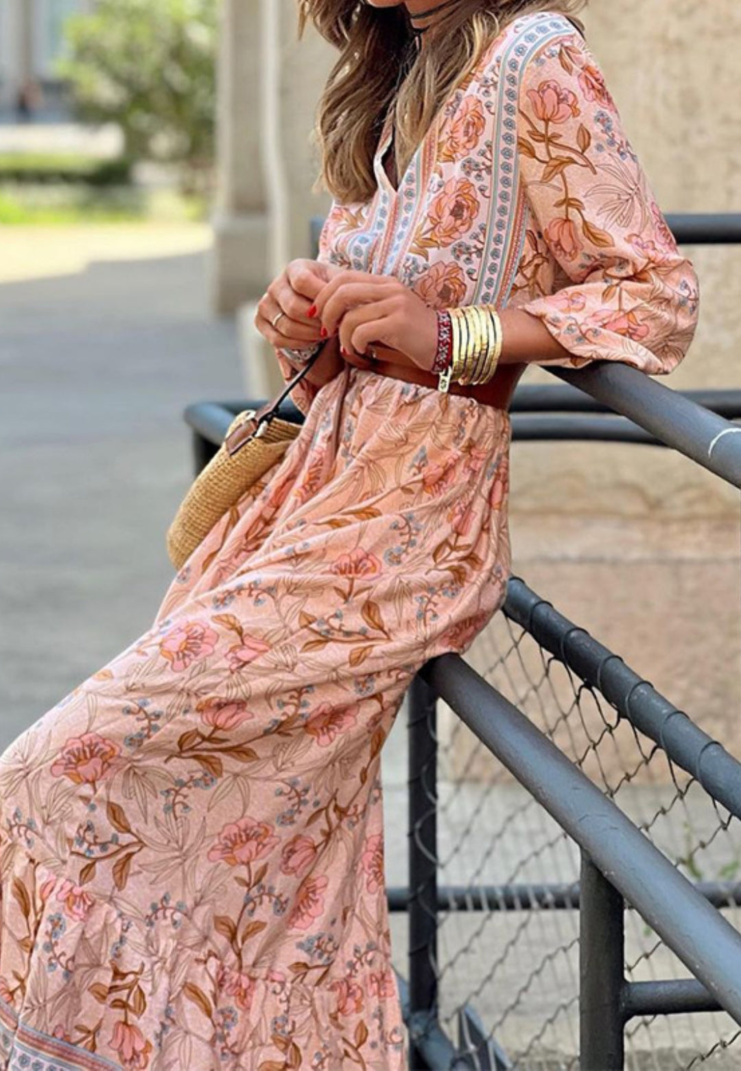 Vestido largo con estampado bohemio floral