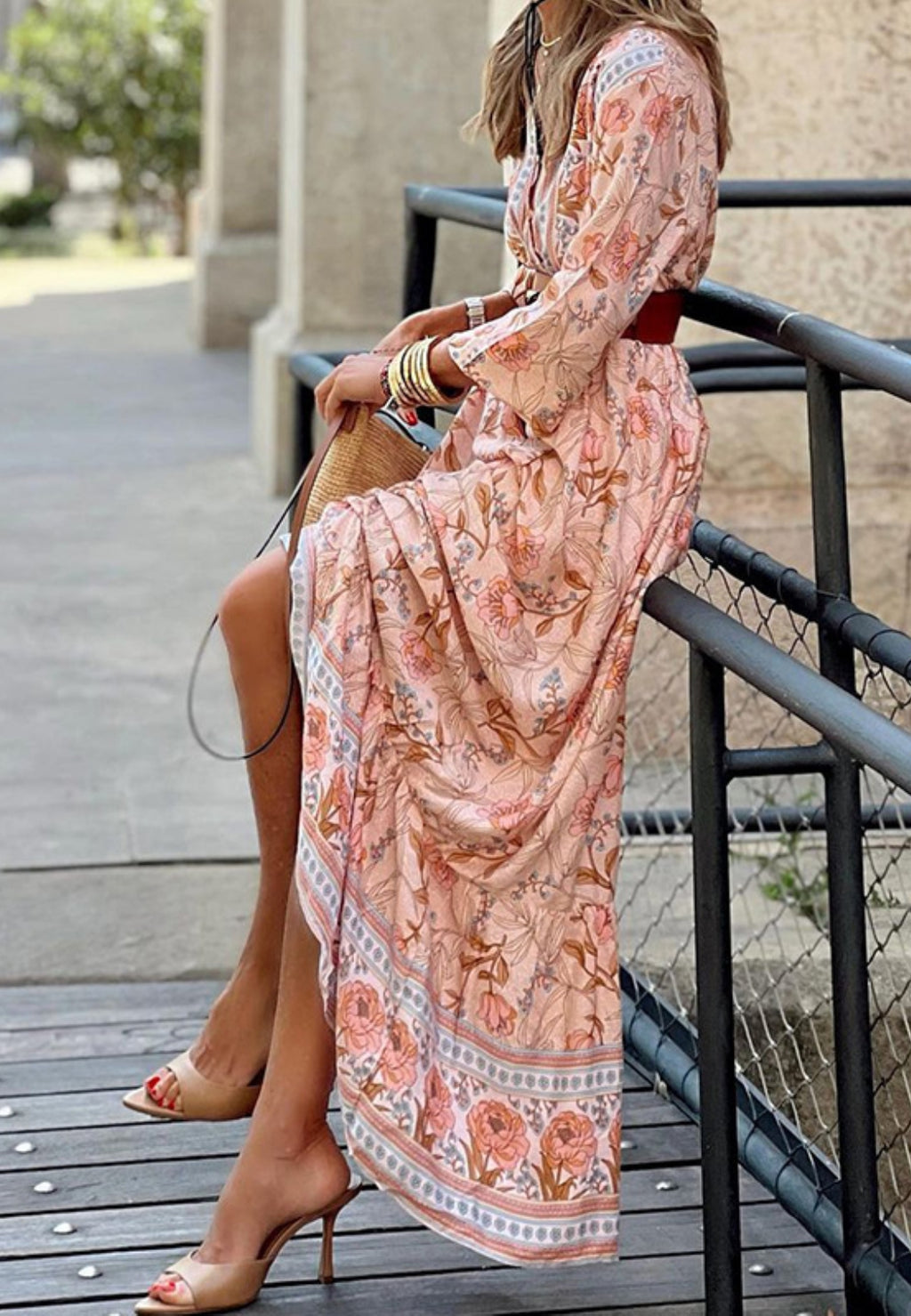 Vestido largo con estampado bohemio floral