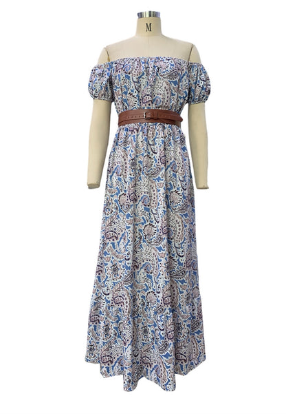 Paisley Print Off-Shoulder Maxi Dress