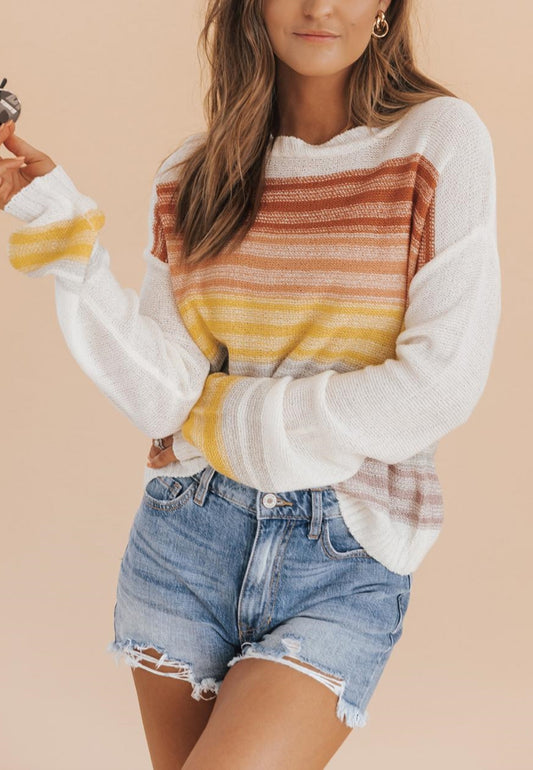 Multicolor Ombre Striped Knit Sweater