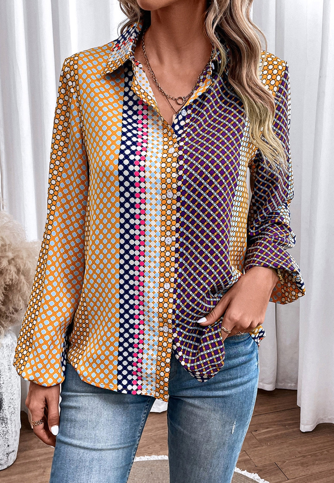 Camisa con estampado vintage geométrico multicolor