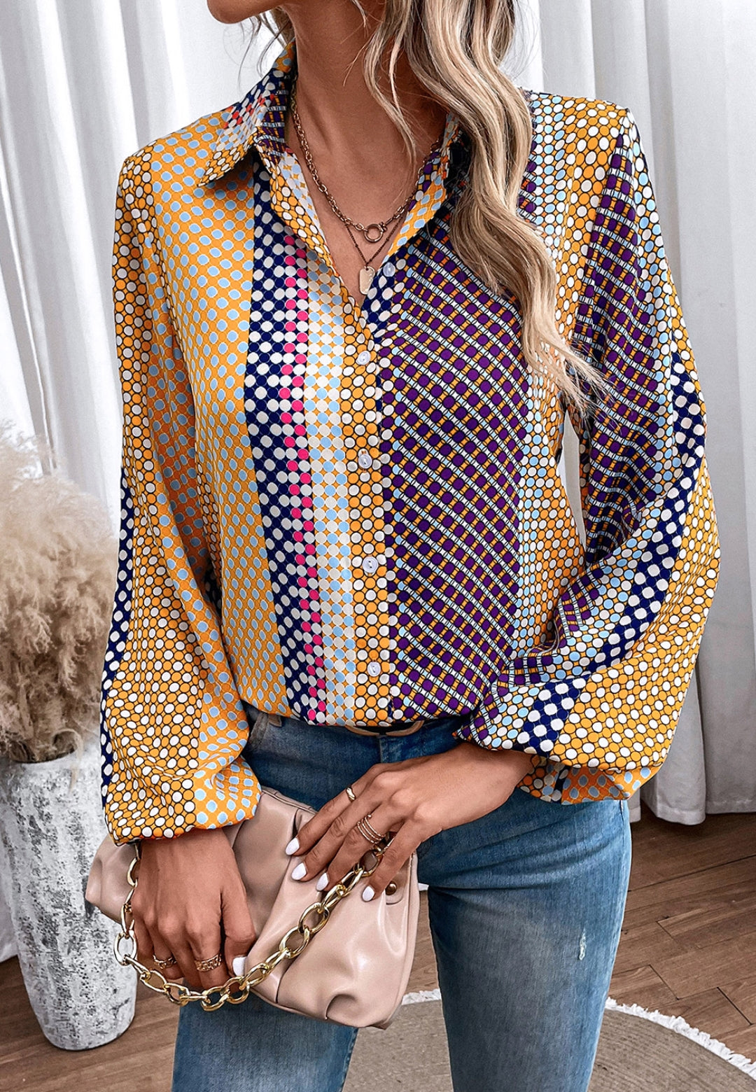 Camisa con estampado vintage geométrico multicolor