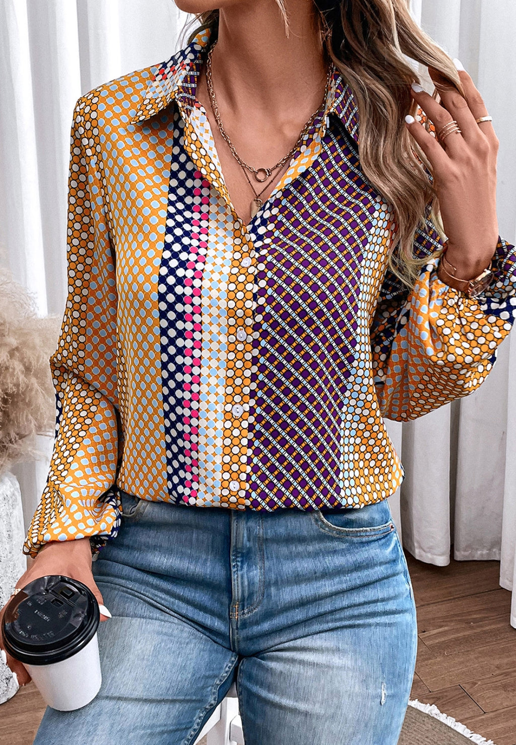 Camisa con estampado vintage geométrico multicolor