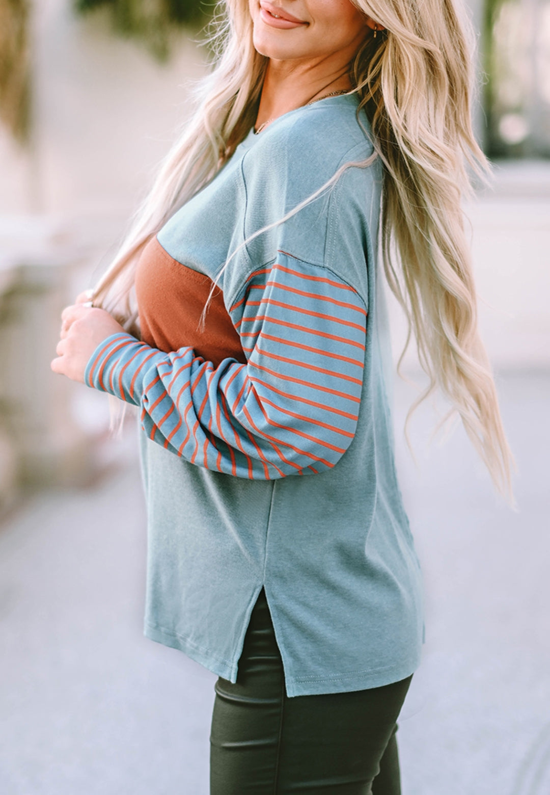 Color Block Striped Long Sleeve Sweater