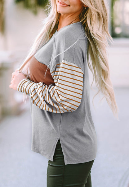 Color Block Striped Long Sleeve Sweater