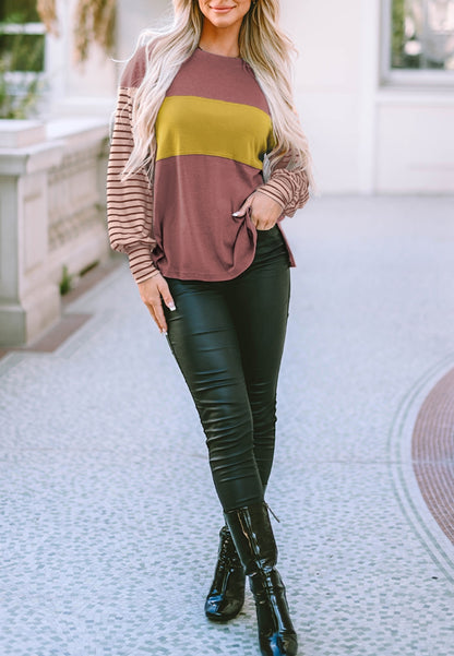 Color Block Striped Long Sleeve Sweater