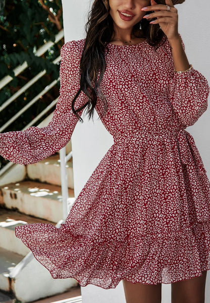 Tie Waist Leopard Print Dress