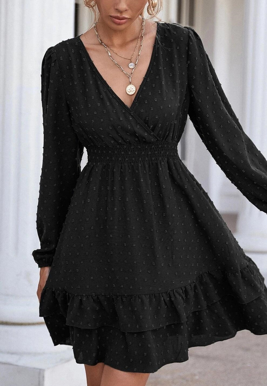 Surplice Neck Tiered Ruffle Hem Dress