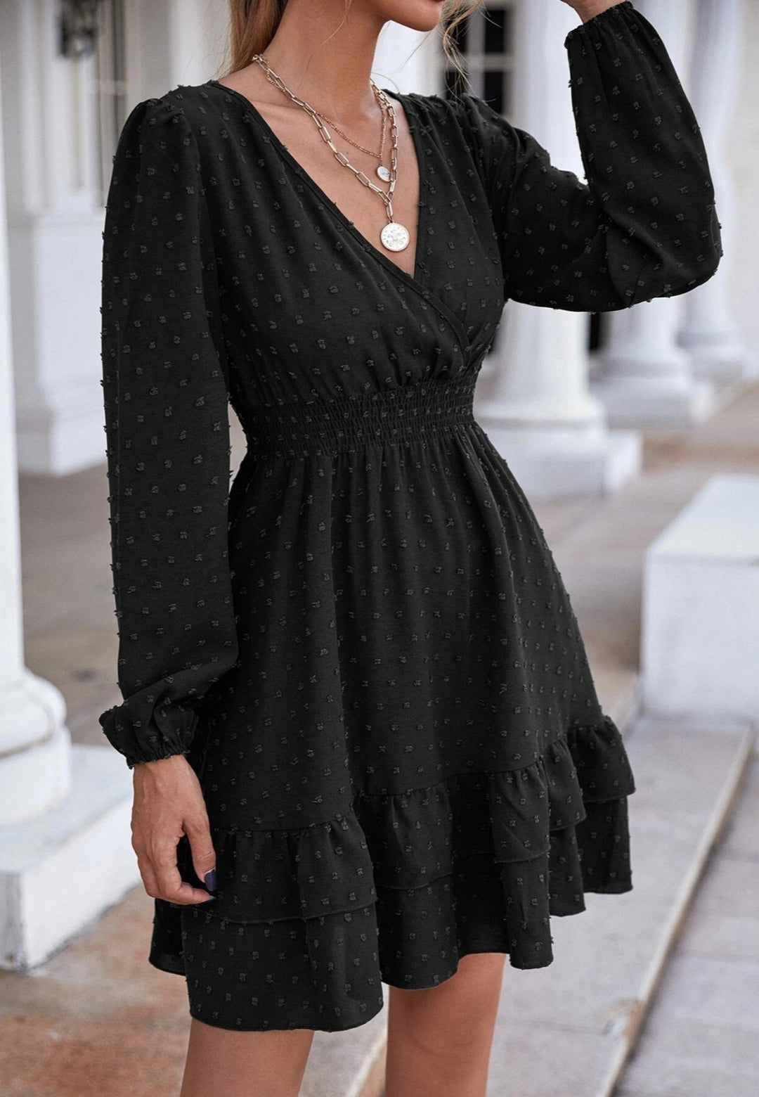 Surplice Neck Tiered Ruffle Hem Dress