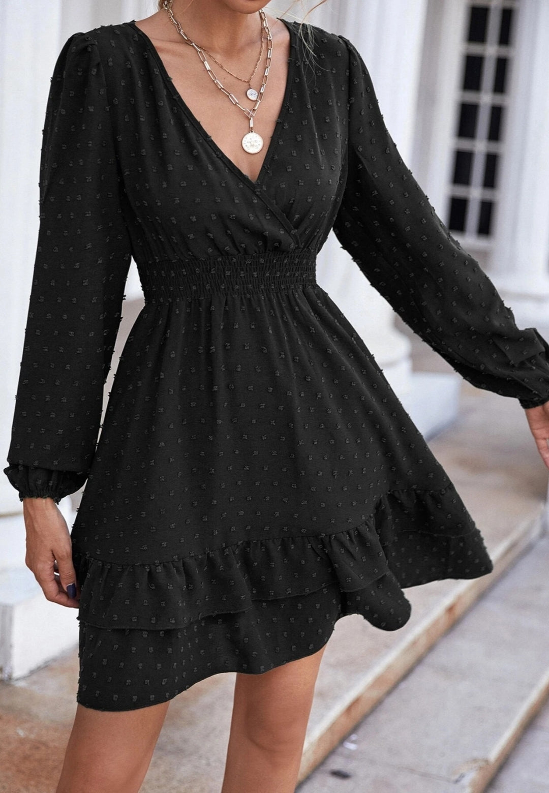 Surplice Neck Tiered Ruffle Hem Dress