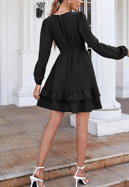 Surplice Neck Tiered Ruffle Hem Dress