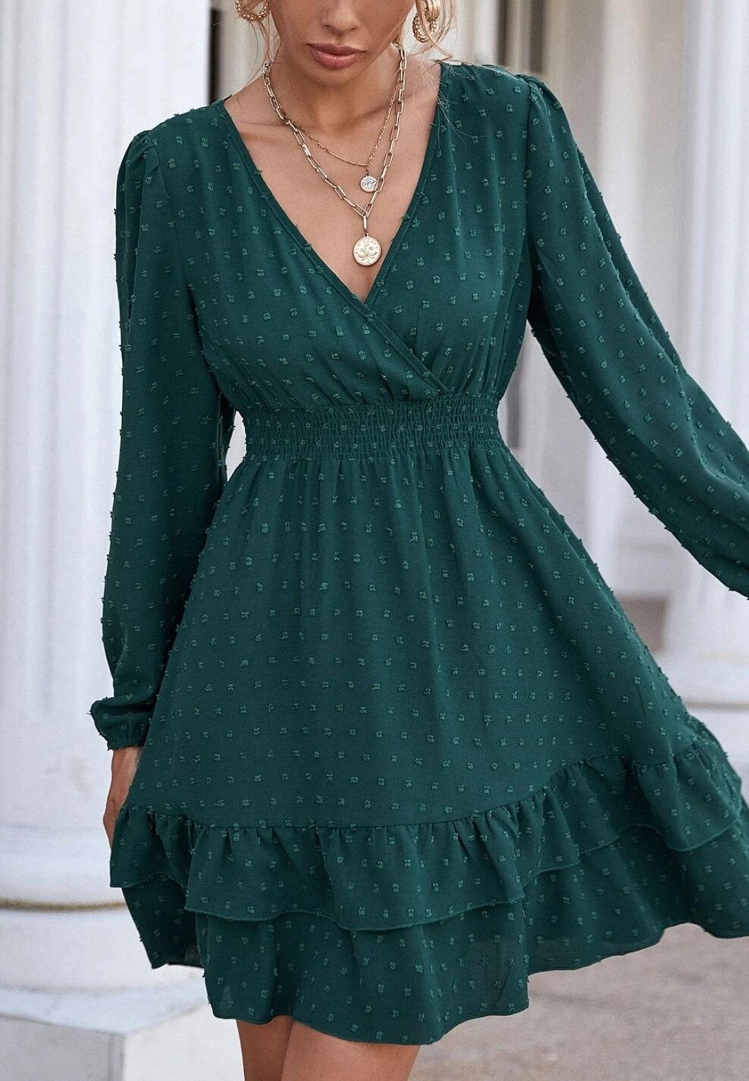 Surplice Neck Tiered Ruffle Hem Dress