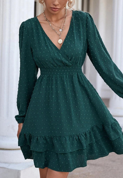 Surplice Neck Tiered Ruffle Hem Dress