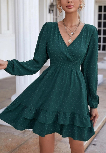 Surplice Neck Tiered Ruffle Hem Dress
