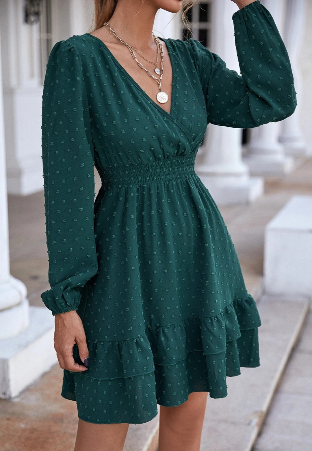 Surplice Neck Tiered Ruffle Hem Dress