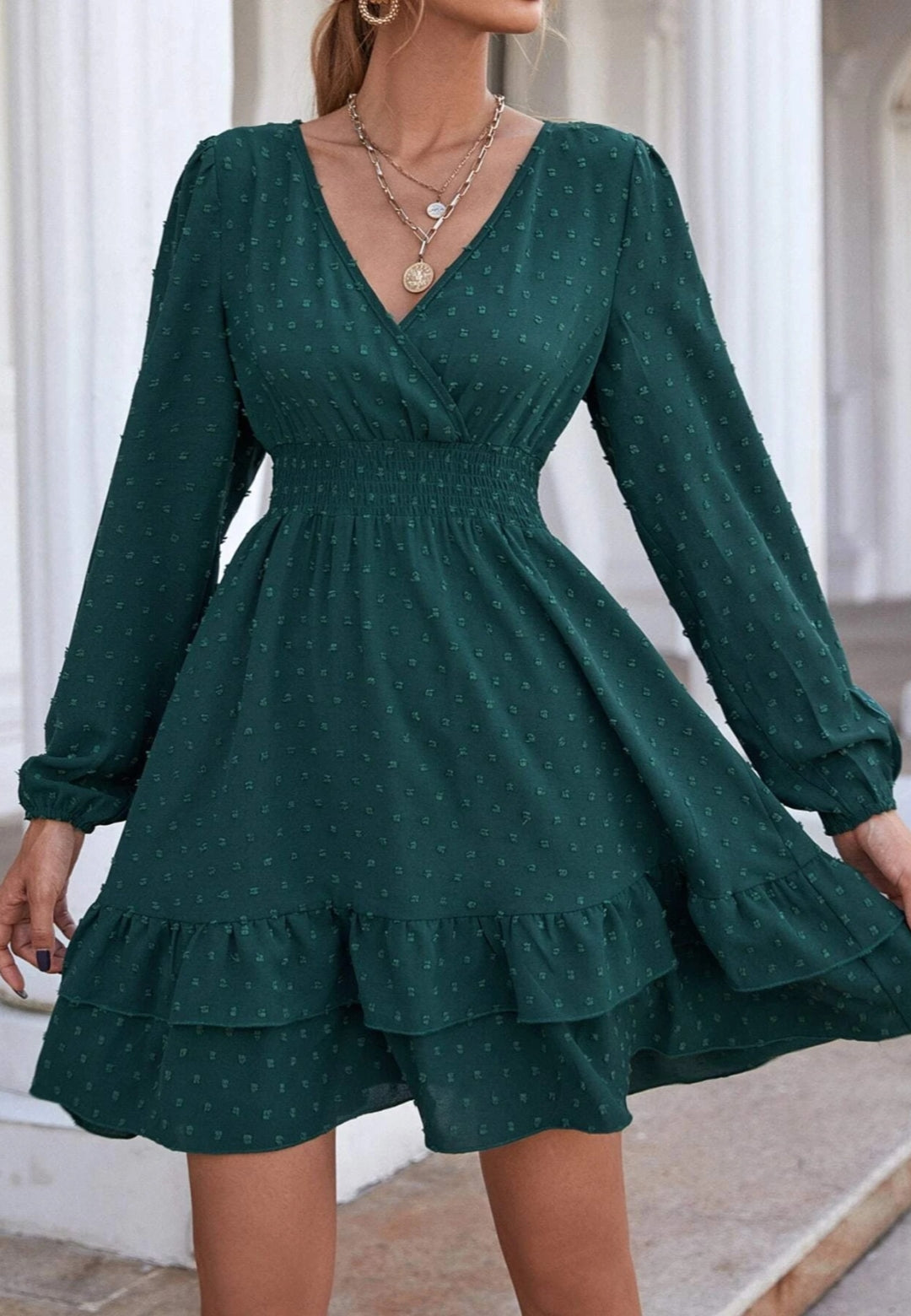 Surplice Neck Tiered Ruffle Hem Dress