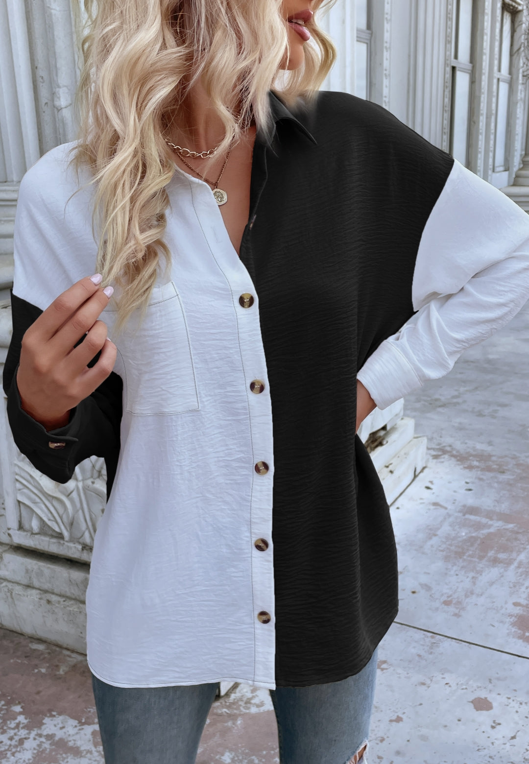 Two Tone Textured Button Shirt