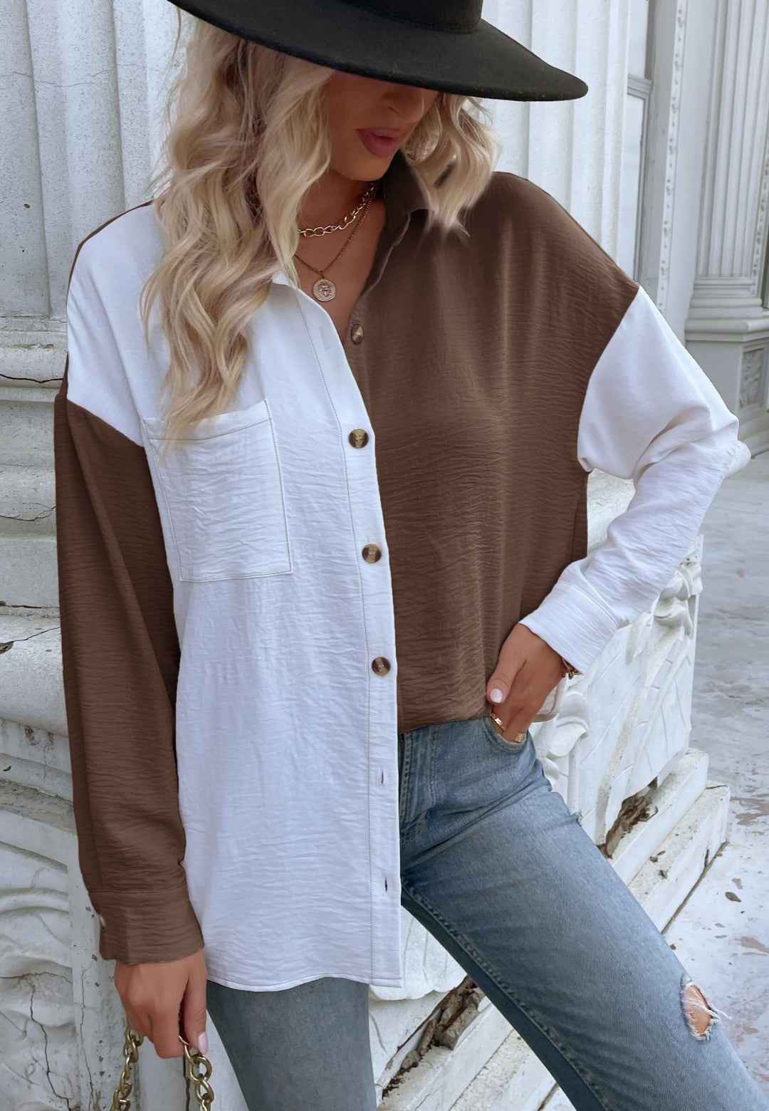 Two Tone Textured Button Shirt