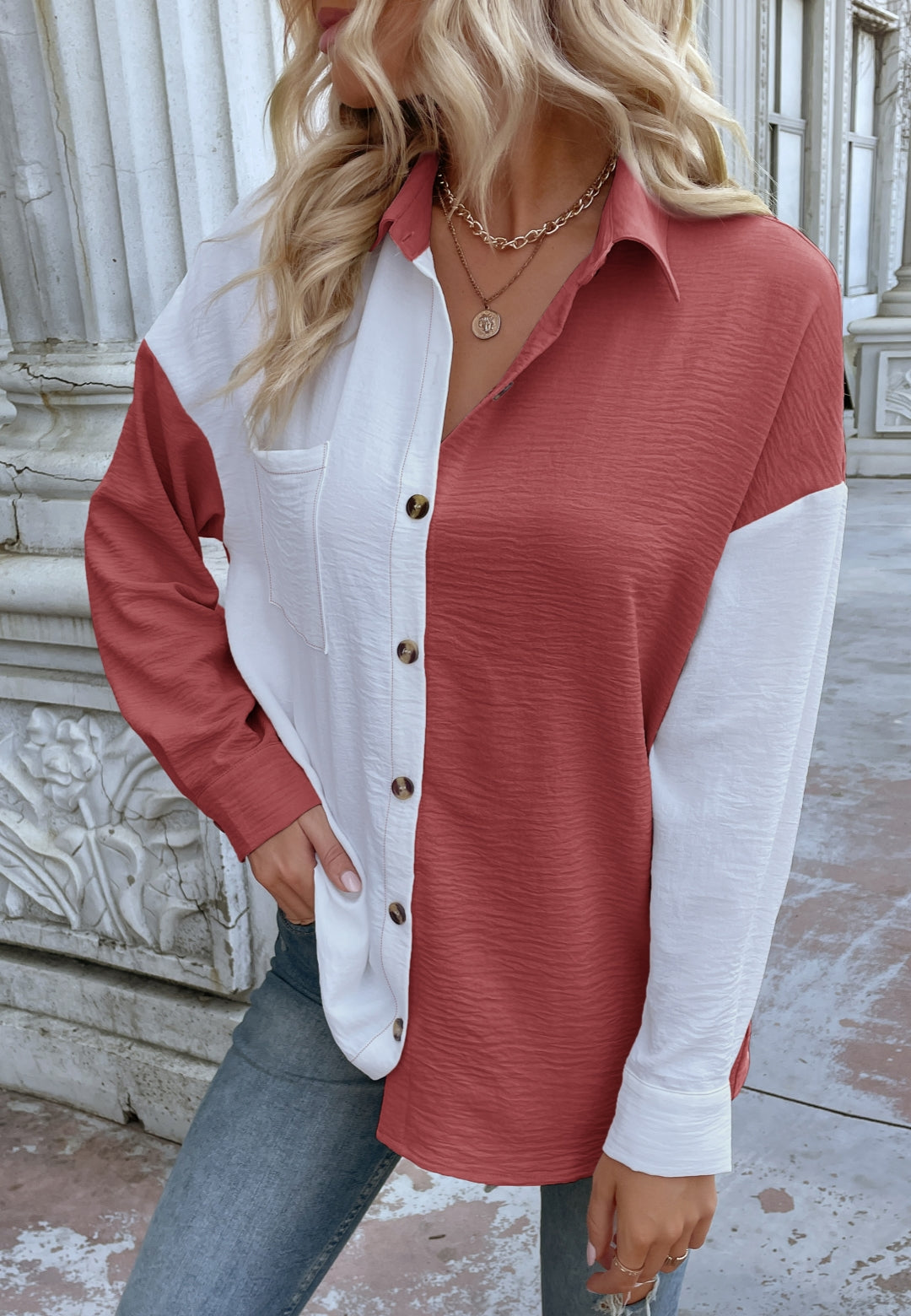 Two Tone Textured Button Shirt