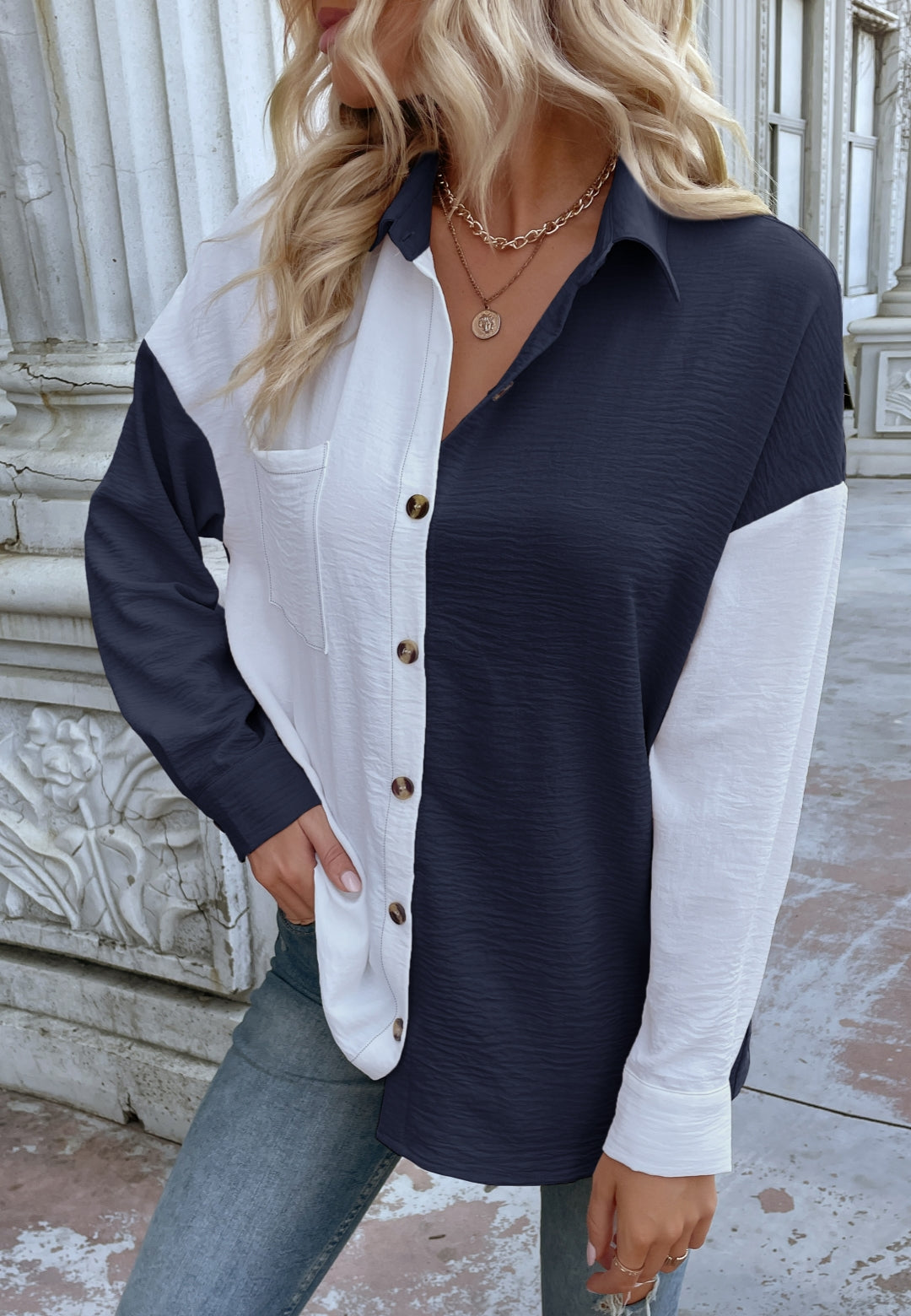 Two Tone Textured Button Shirt