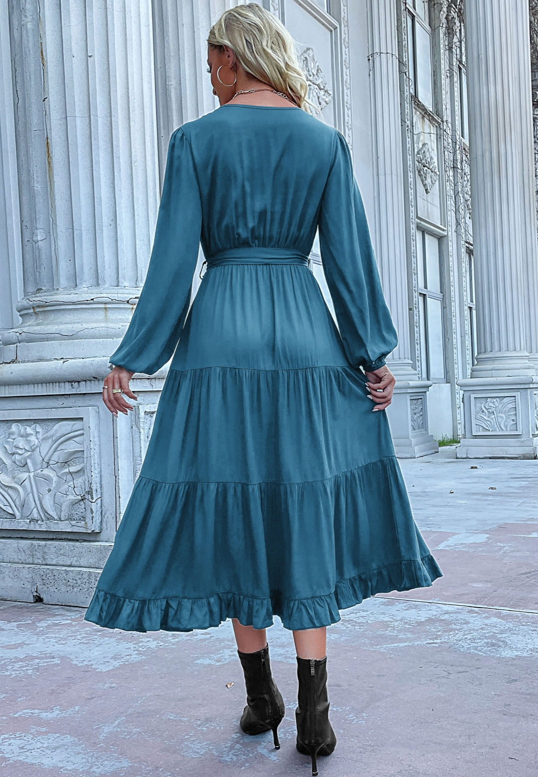 Button Detail Tiered Midi Dress