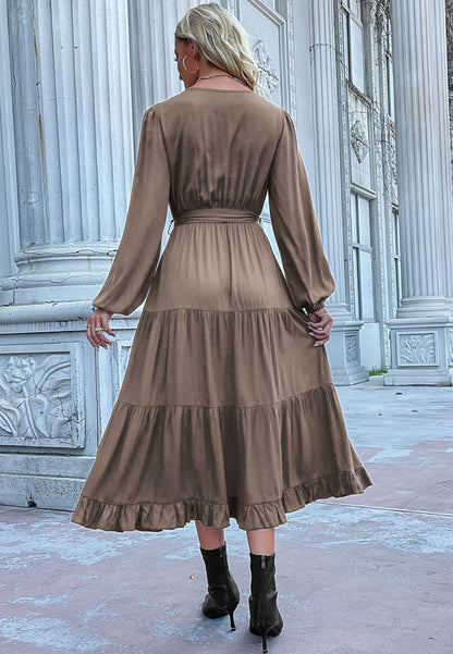 Button Detail Tiered Midi Dress