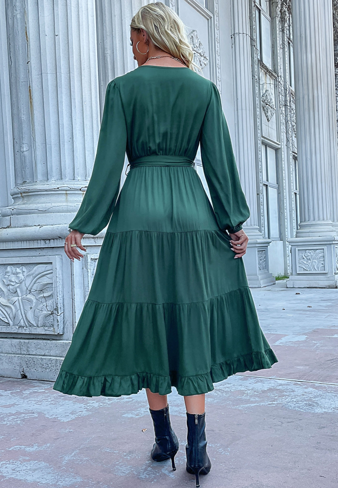 Button Detail Tiered Midi Dress