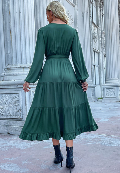 Button Detail Tiered Midi Dress