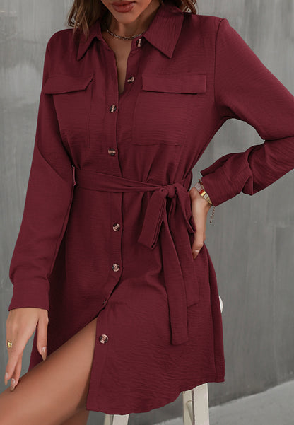 Vestido camisero con botones y cuello liso