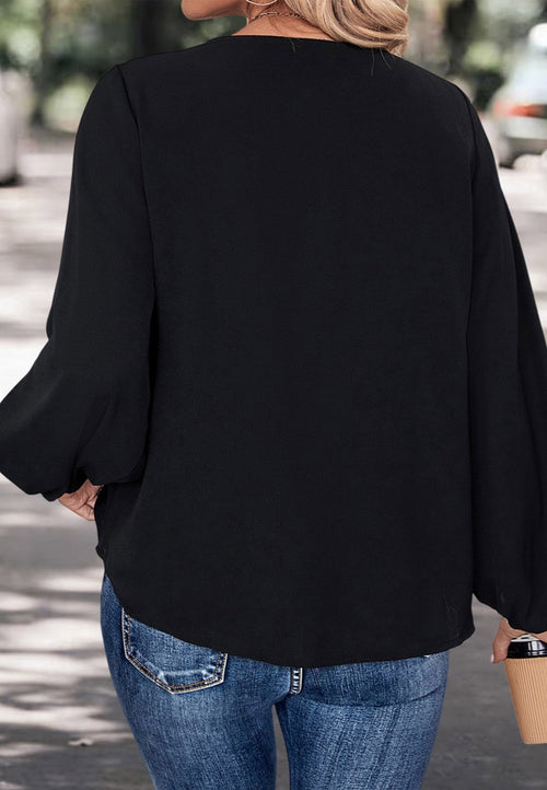 Animal Print Detail Long Sleeve Blouse