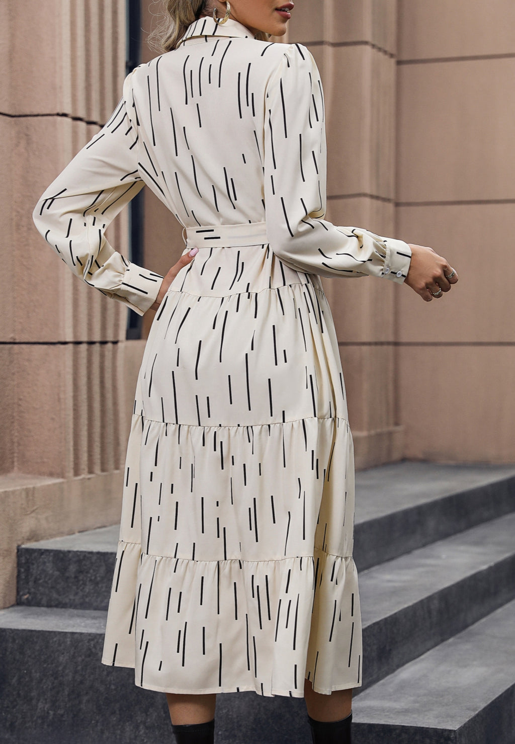 tiered shirt dress Petite Size Puff Sleeve Shirtdress Black Tiered Midi Length Shirt