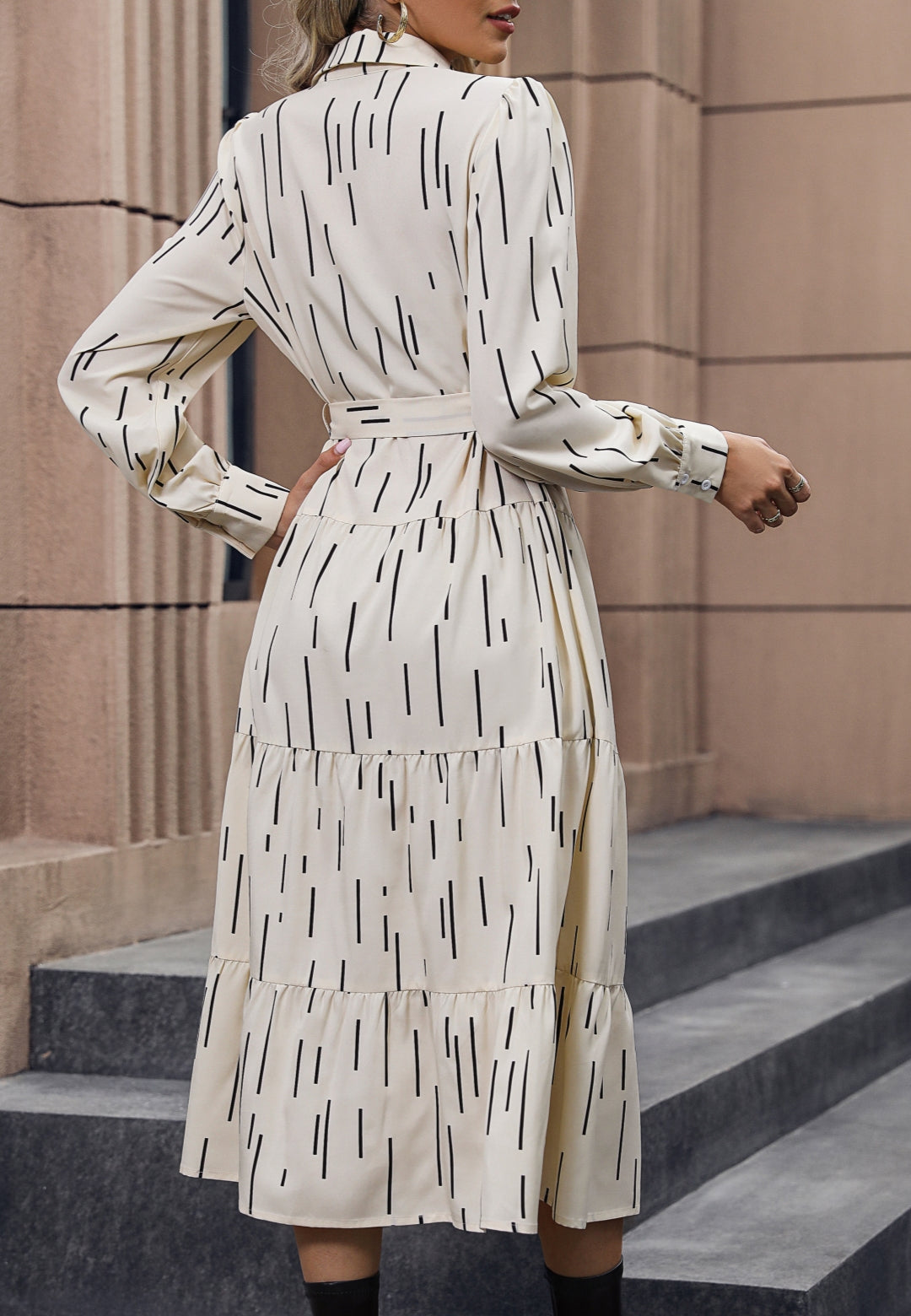 Abstract Print Tiered Button Down Shirt Dress Mid-Calf Length – Anna-Kaci
