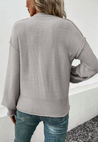 Textured Knit Drop Shoulder Pocket Sweater
