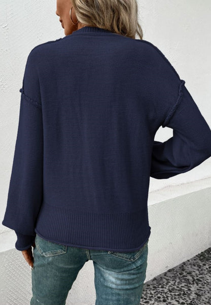 Textured Knit Drop Shoulder Pocket Sweater