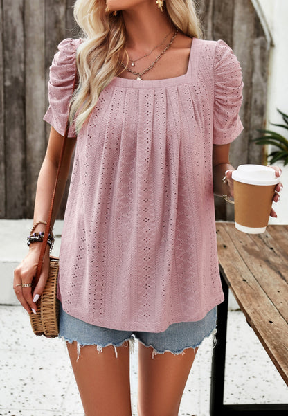 Blusa con escote cuadrado y mangas fruncidas