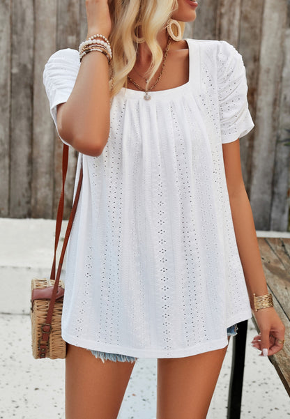 Blusa con escote cuadrado y mangas fruncidas