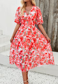 Vestido con escote en V y cintura elástica con estampado floral