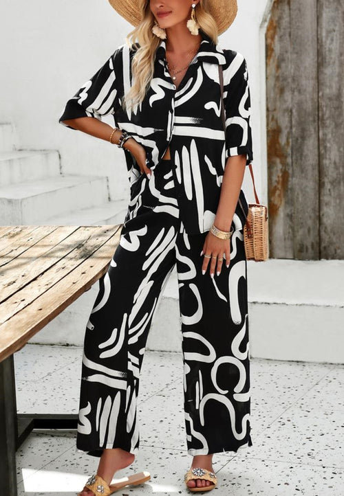 Abstract Print Shirt and Pants Coordinates
