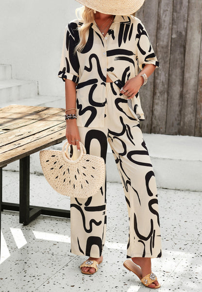 Camisa y pantalón con estampado abstracto a juego