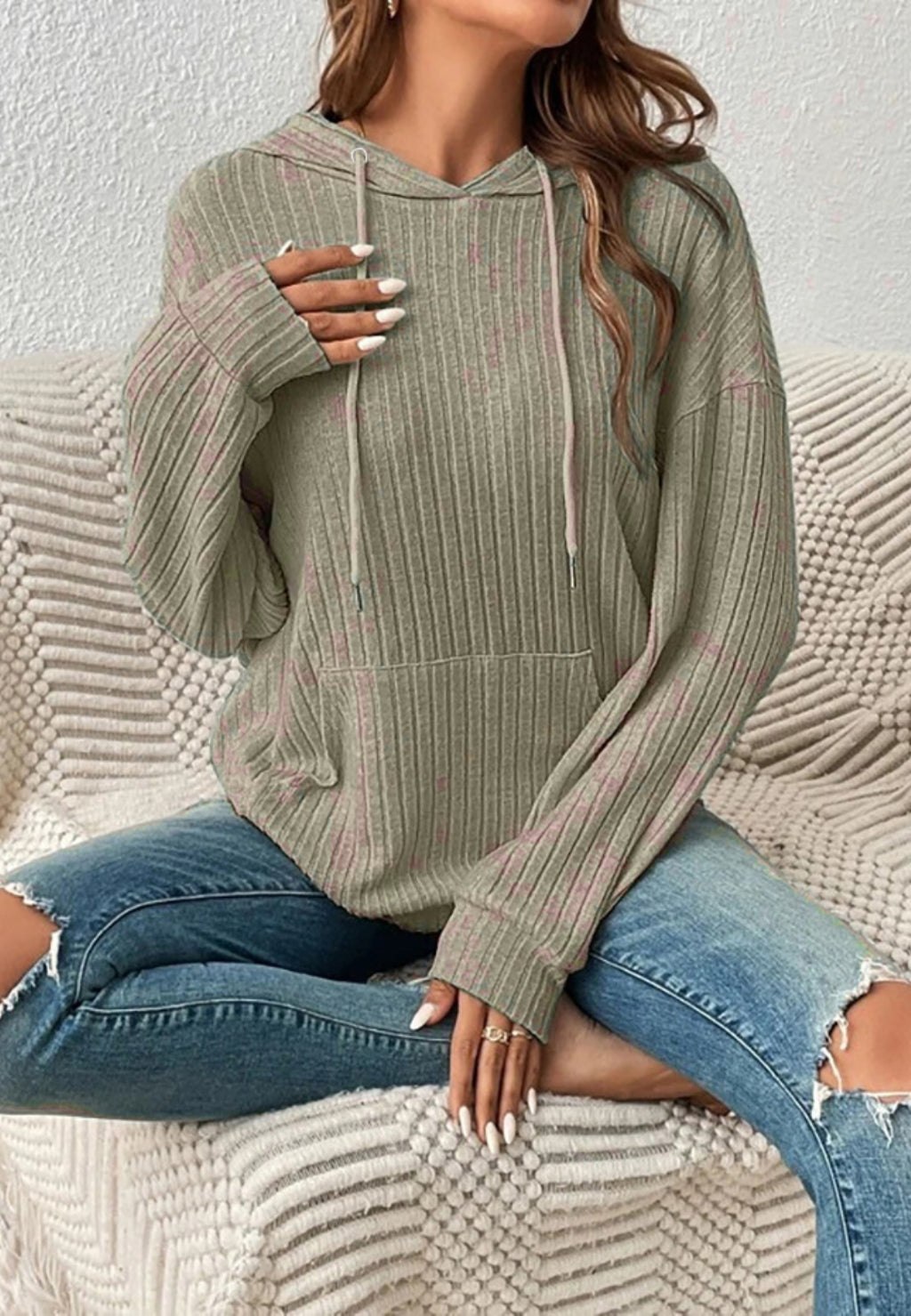 Sudadera clásica con capucha de punto acanalado
