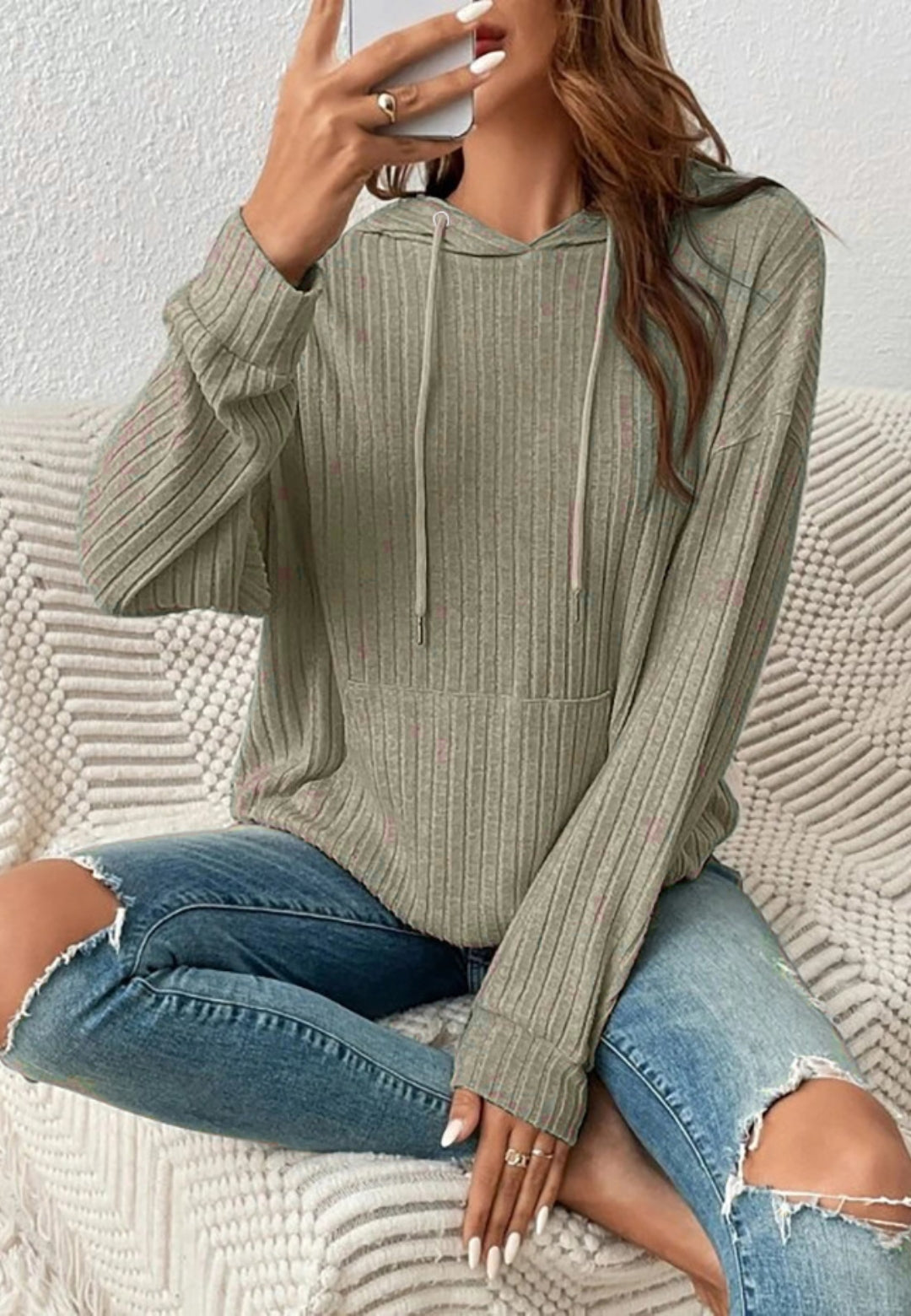 Sudadera clásica con capucha de punto acanalado